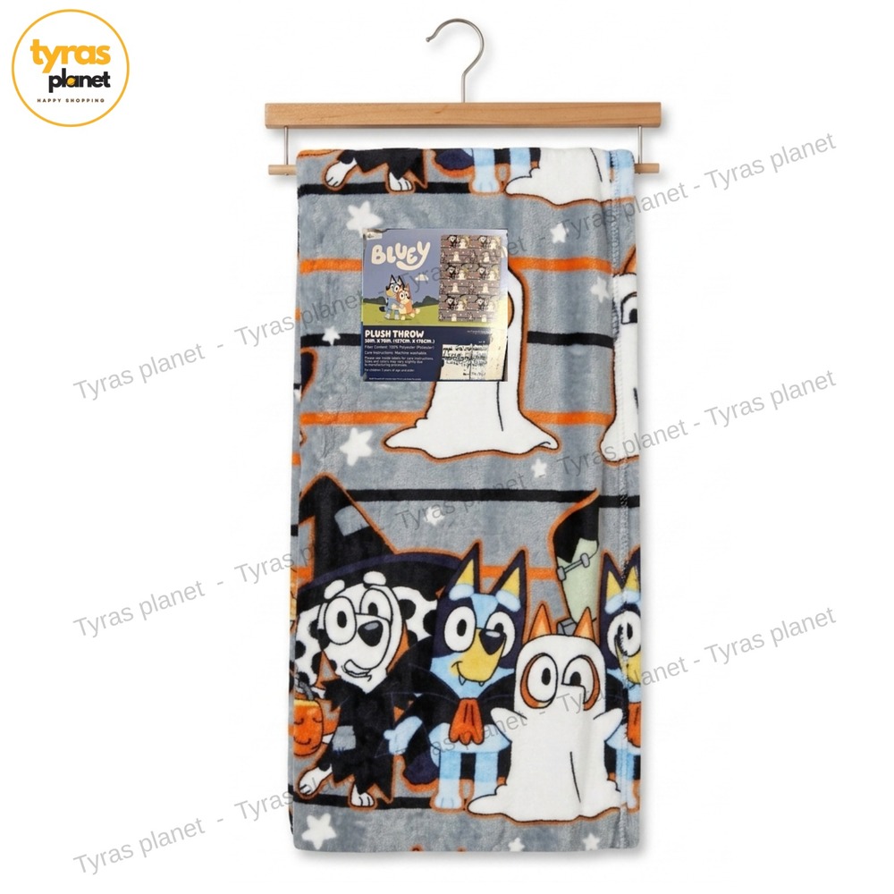 Bluey Plush Throw Blanket Halloween Spooky Ghost Vampire Grey 50x70 Inches